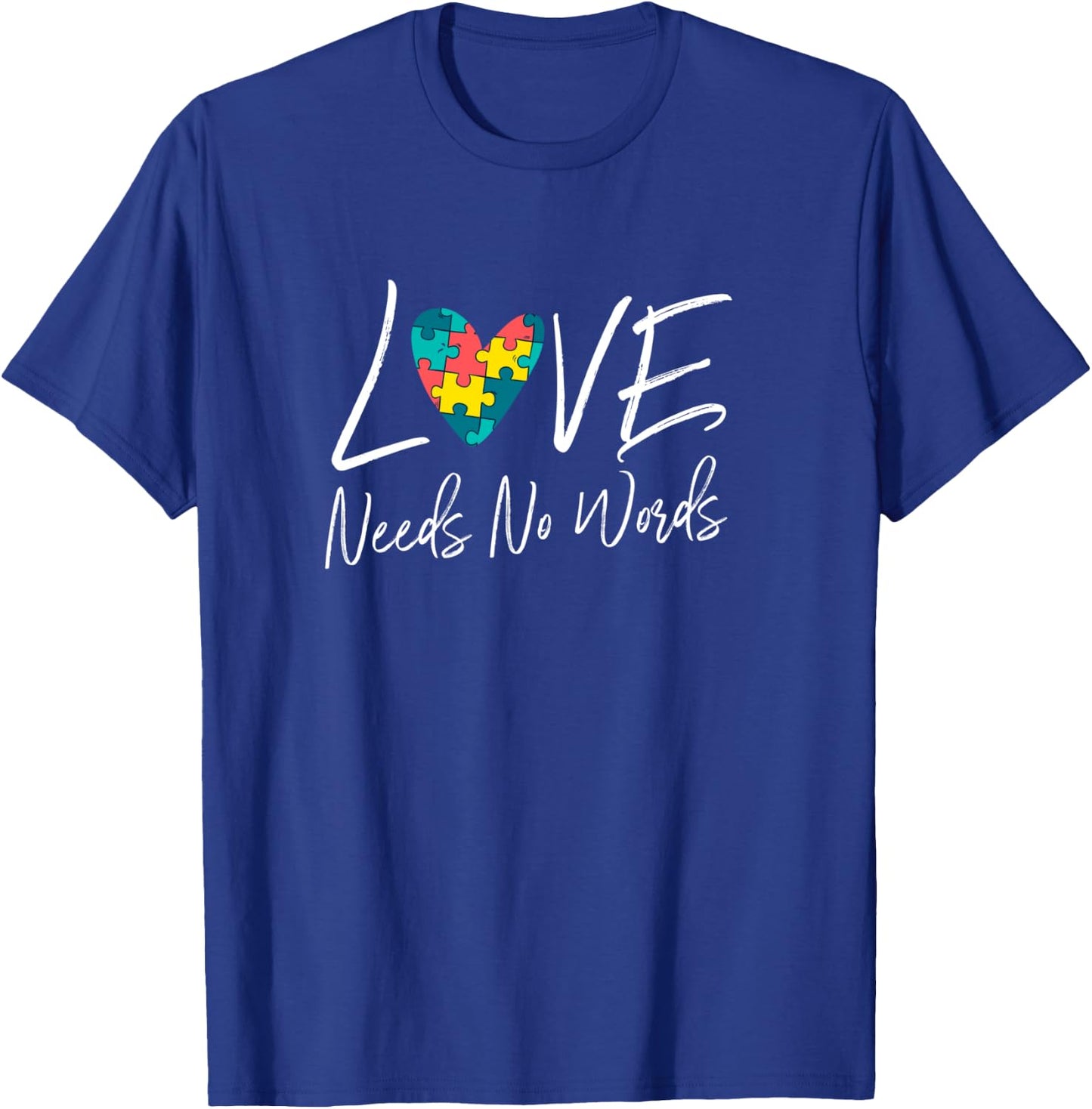Love Needs No Words Support Autism Awareness Puzzle Gift T-Shirt - T-Shirt | Royal