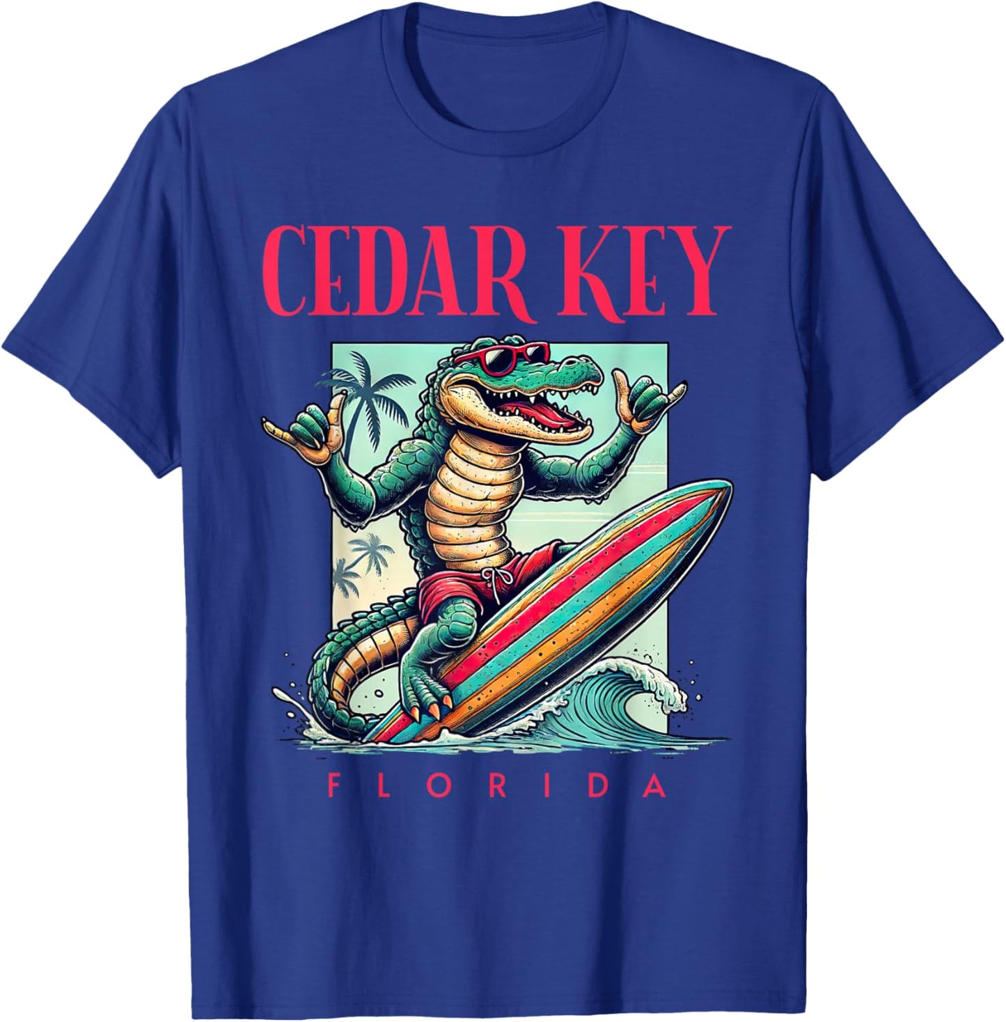 Cedar Key Florida Surfing Crocodile Beach Vacation T-Shirt - T-Shirt | Royal