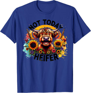 Vintage Not Today Heifer Funny Smiling Cow Sunflowers T-Shirt - T-Shirt | Royal