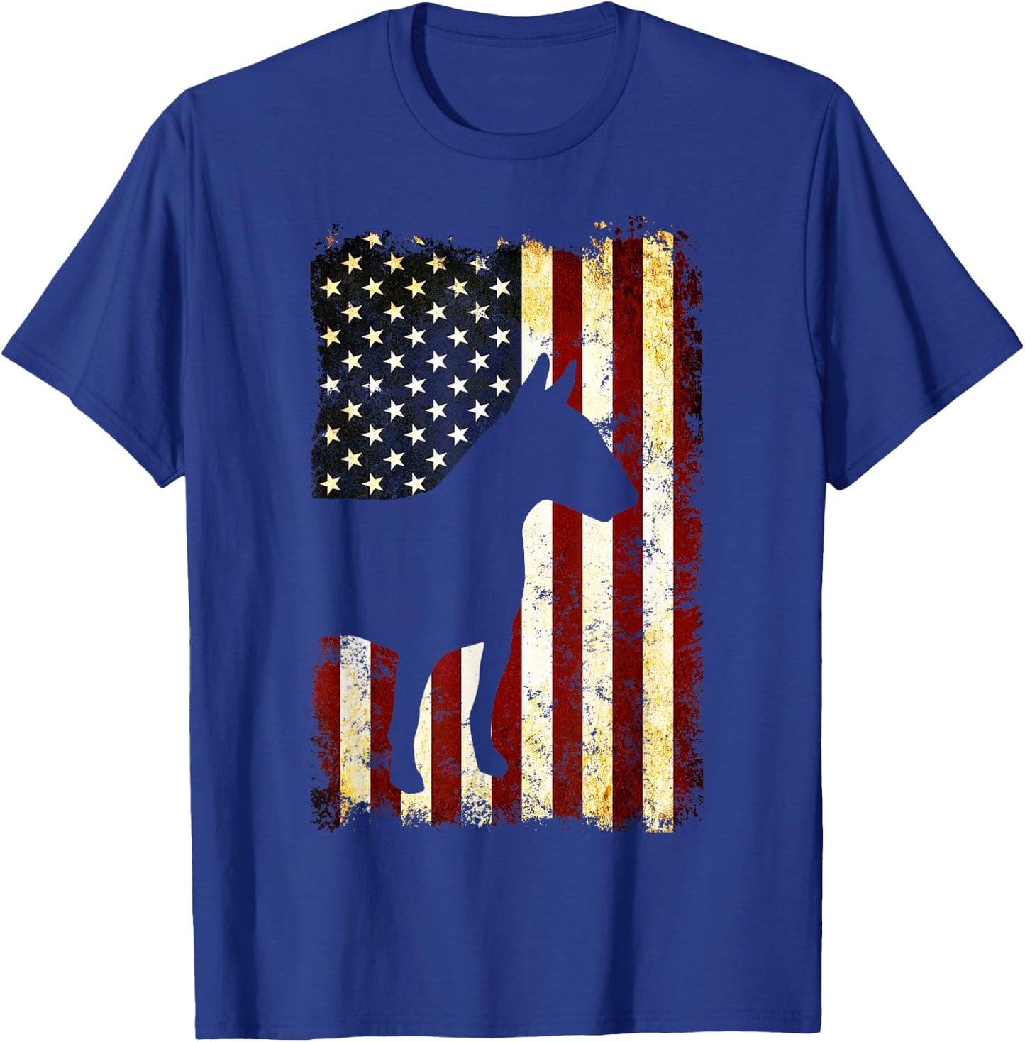 Bull Terrier Silhouette American Flag 4th of July T-Shirt - T-Shirt | Royal