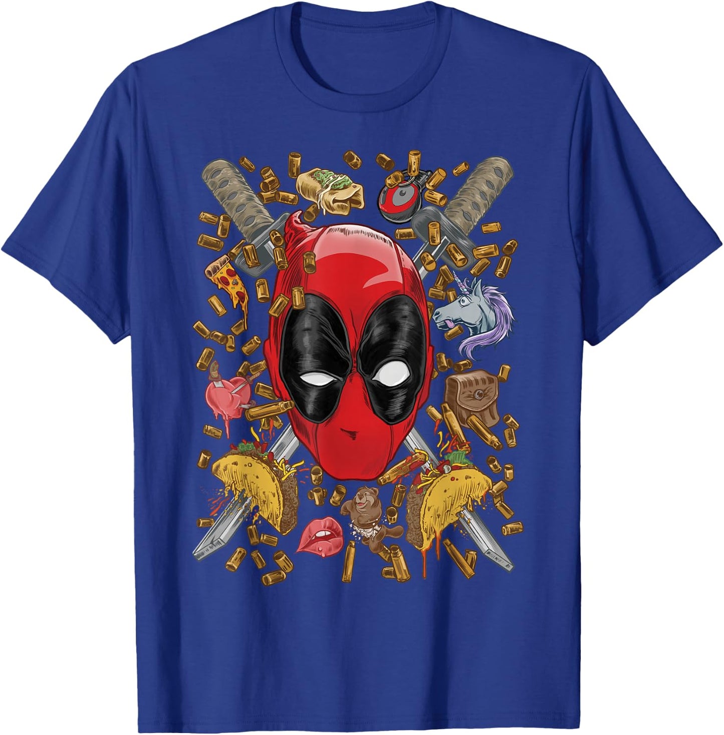Marvel Deadpool Crossed Swords Mashup T-Shirt - T-Shirt | Royal