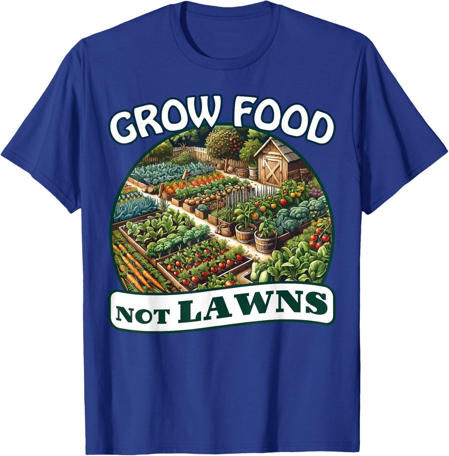 Grow Food Not Lawns Permaculture Food Forest T-Shirt - T-Shirt | Royal