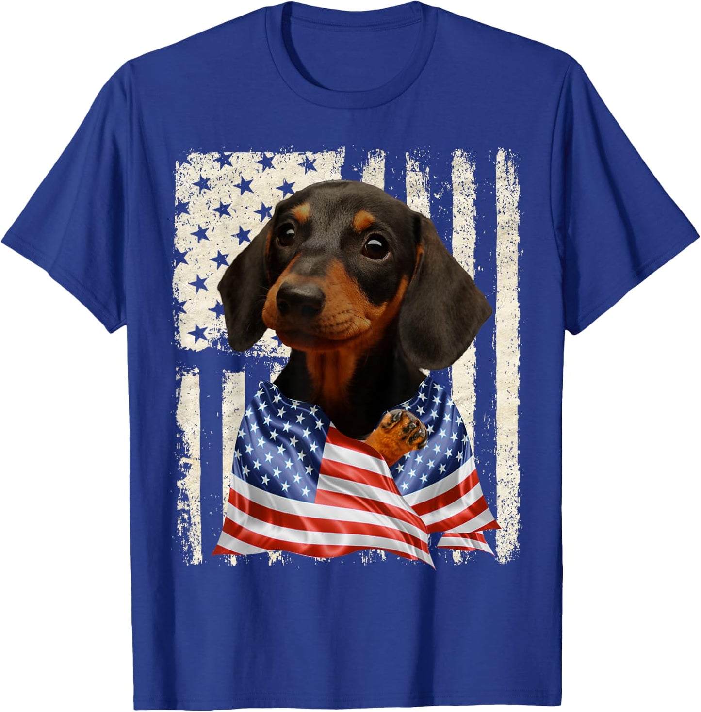 Dachshund Dog American Flag 4th Of July Patriotic T-Shirt - T-Shirt | Royal