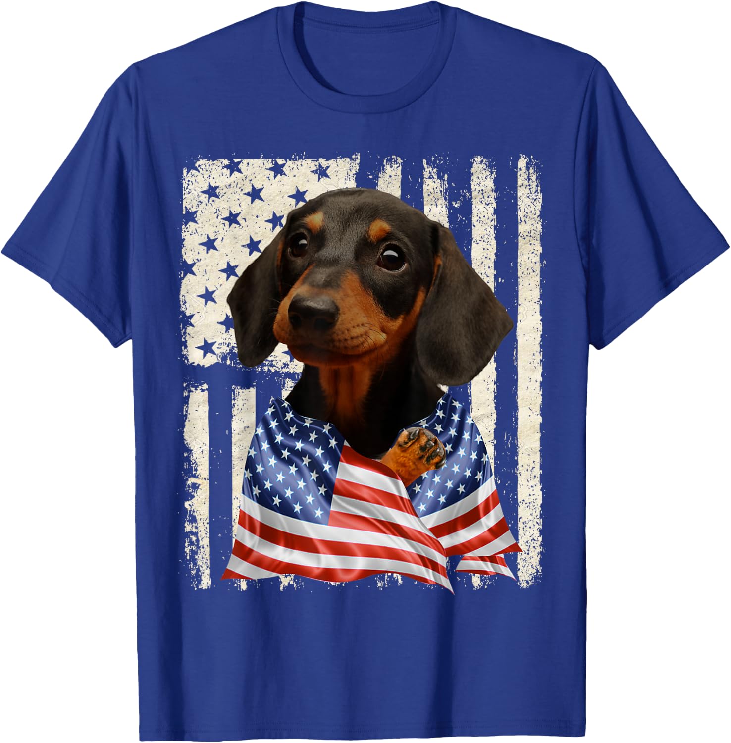 Dachshund Dog American Flag 4th Of July Patriotic T-Shirt - T-Shirt | Royal