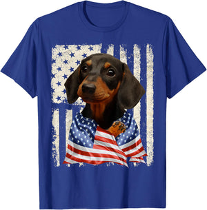 Dachshund Dog American Flag 4th Of July Patriotic T-Shirt - T-Shirt | Royal