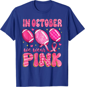 In October We Wear Pink Football Leopard Breast Cancer T-Shirt - T-Shirt | Royal