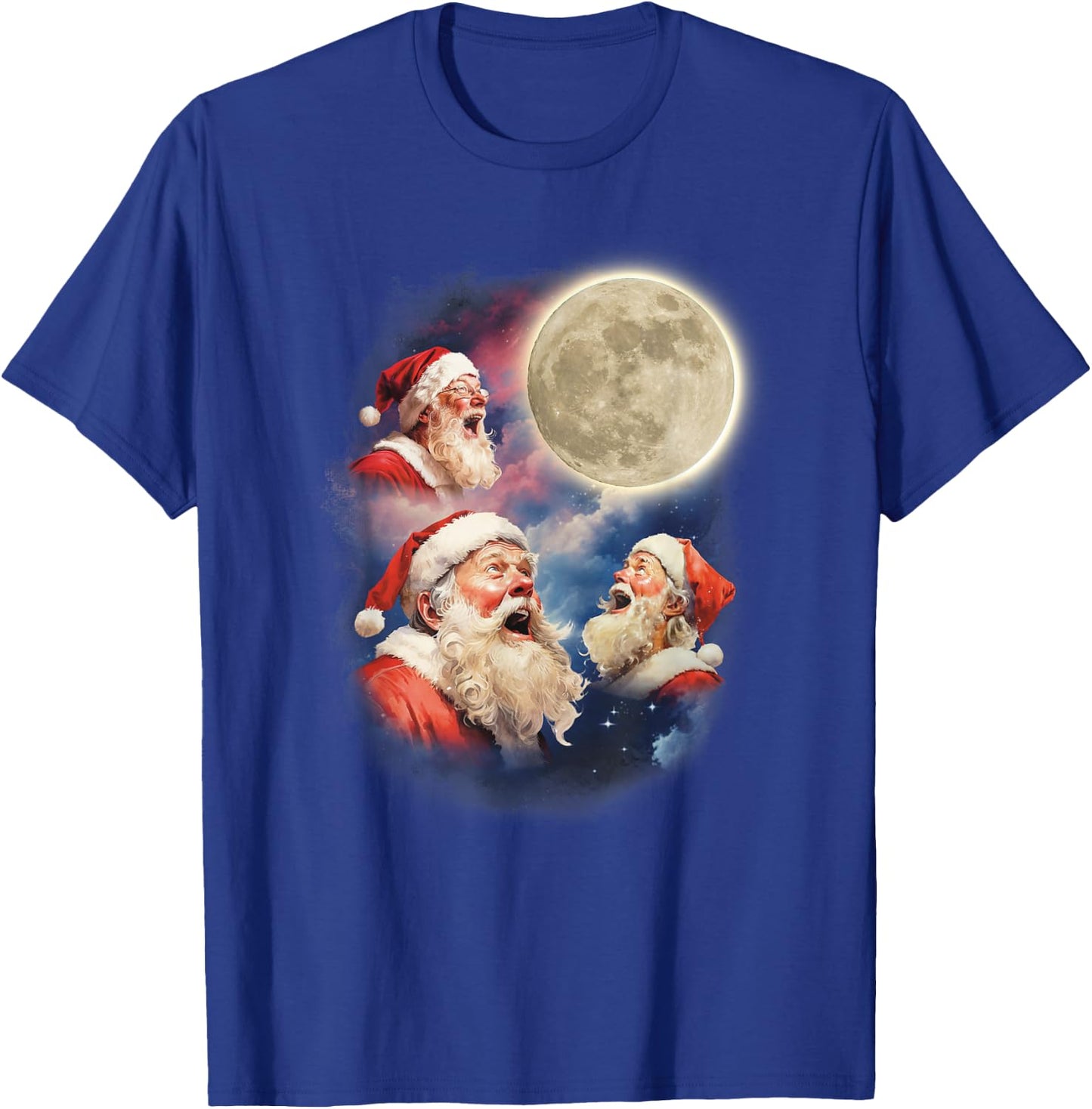 Three Santa Moon Santas Howling At Moon Meme Weird Christmas T-Shirt - T-Shirt | Royal
