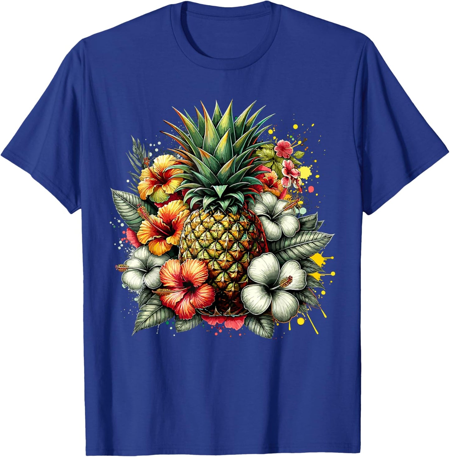 Pineapple Hawaii Vintage Hawaiian Floral T-Shirt - T-Shirt | Royal