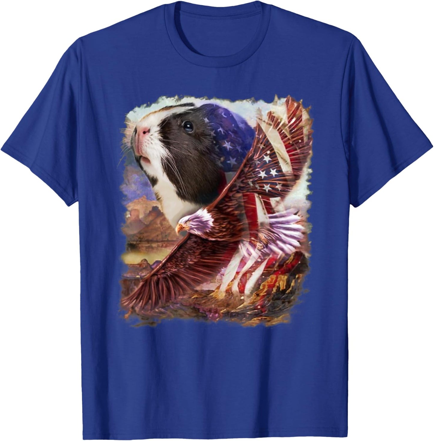 Guinea Pig American Flag 4th July Independence Eagle Women Kids Men T-Shirt - T-Shirt | Royal