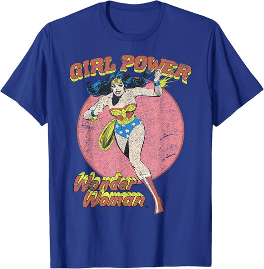 DC Comics Wonder Woman Running Girl Power Text Poster T-Shirt - T-Shirt | Royal
