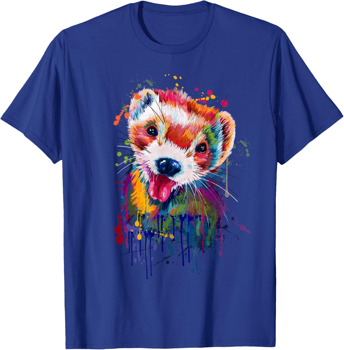 Ferret Face Graphics Hand Drawn Splash Art Ferret Pet Lover T-Shirt - T-Shirt | Royal