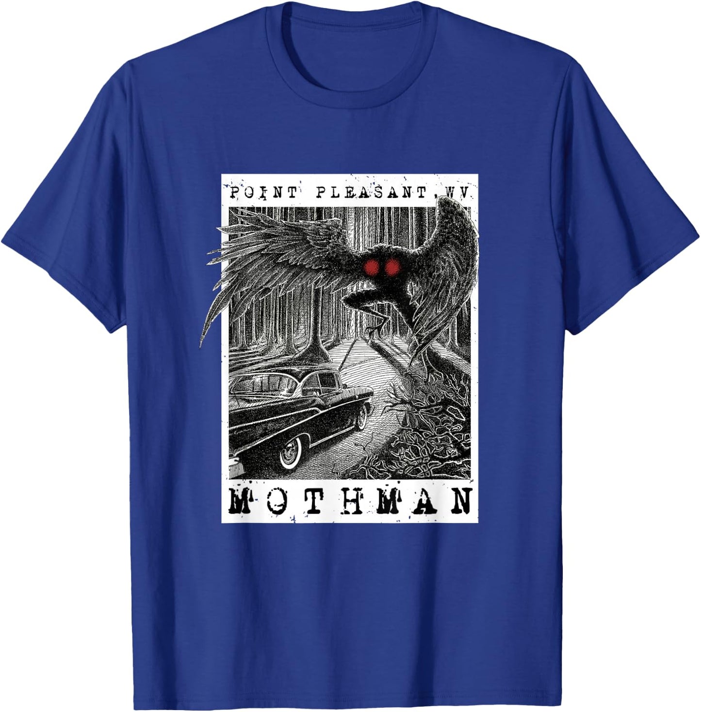 Mothman Encounter - 1966 Point Pleasant Original Cryptid Art T-Shirt - T-Shirt | Royal