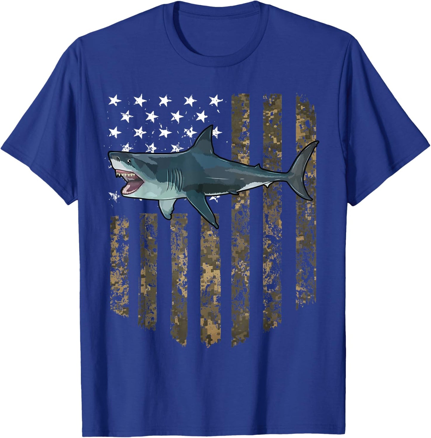 Camo American Flag Megalodon 4th Of July T-Shirt - T-Shirt | Royal
