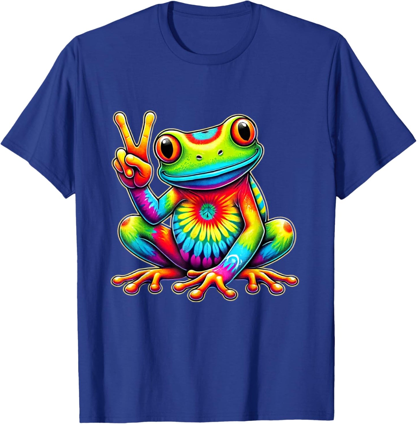 Tie-Dye Frog Holding Peace Sign Funny Hippie T-Shirt - T-Shirt | Royal