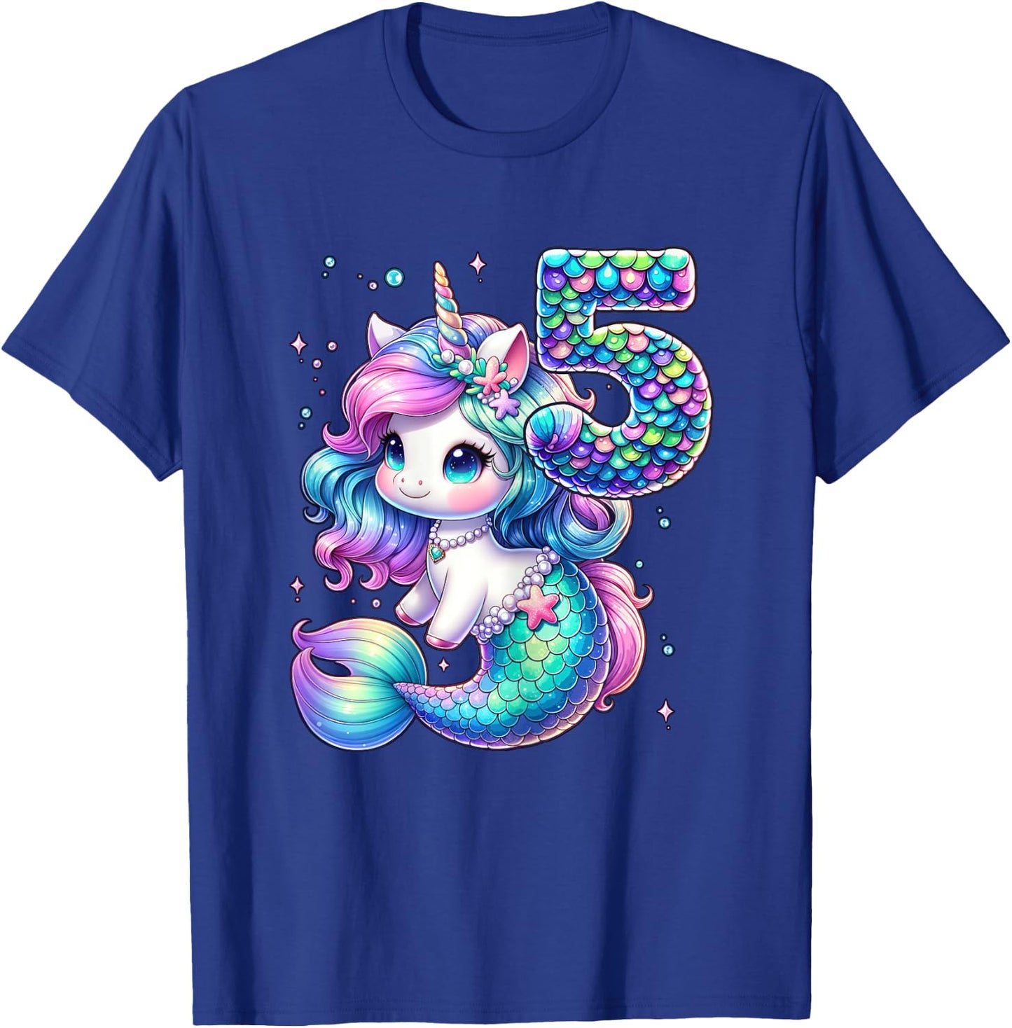 Unicorn Mermaid 5th Birthday 5 Year Old Party Girls Outfit T-Shirt - T-Shirt | Royal