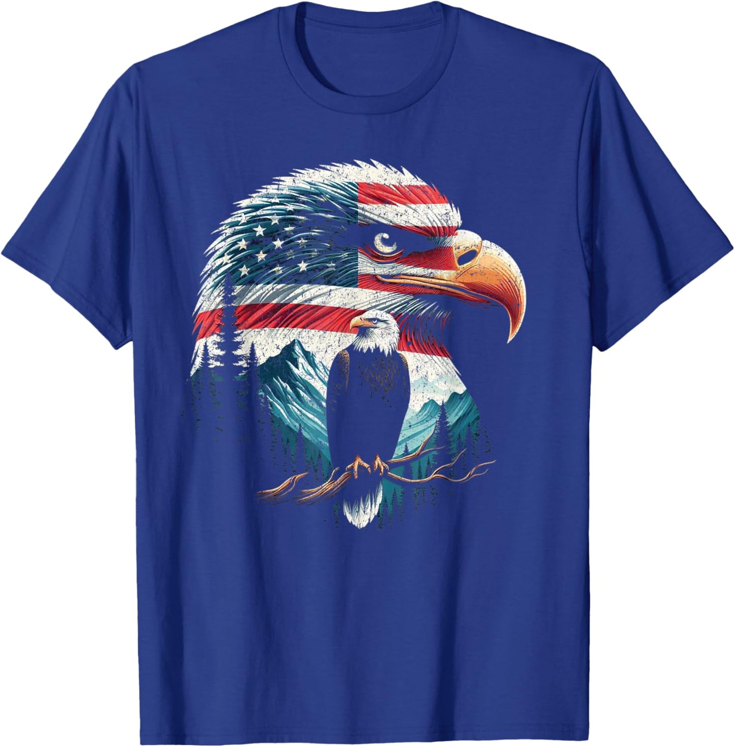 Bald Eagle American Flag For 4th Of July Red White Blue Women Kids Men T-Shirt - T-Shirt | Royal