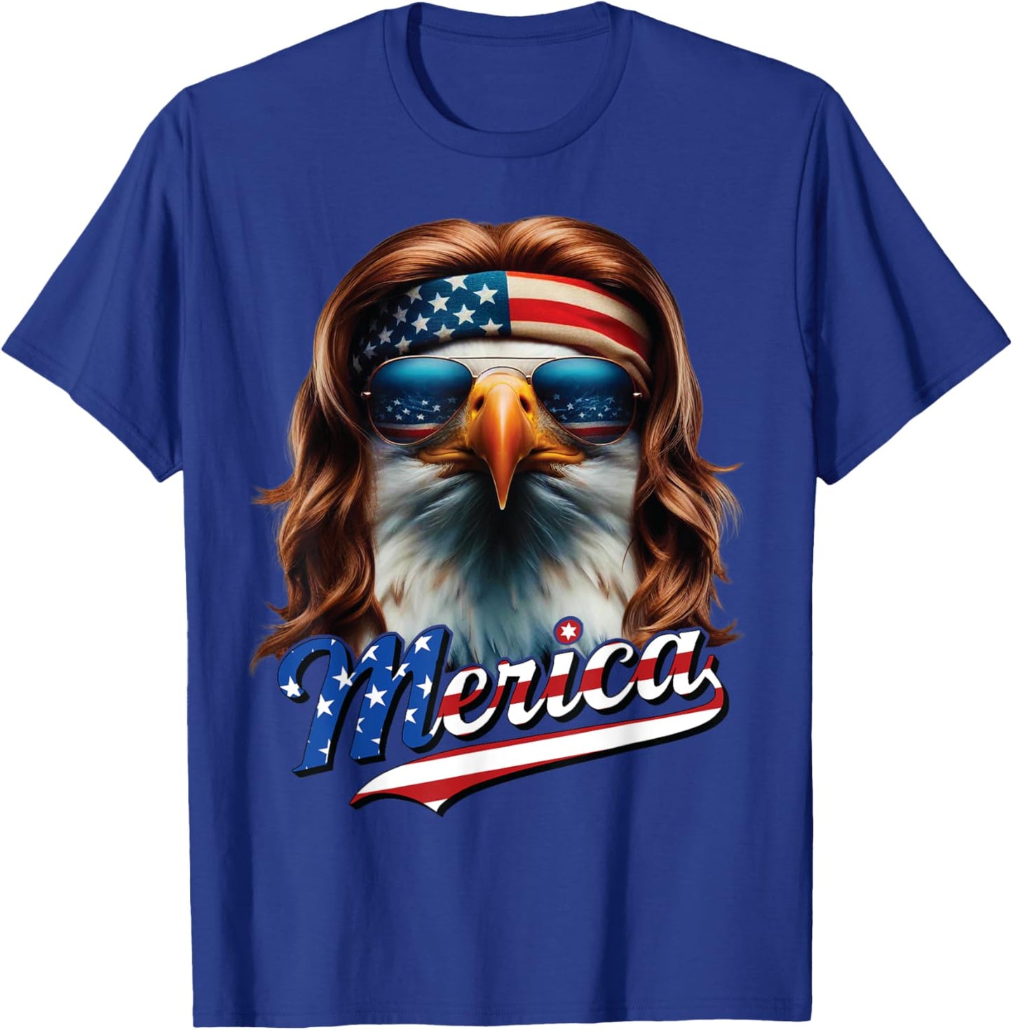 Bald Eagle Merica 4th July Eagle Mullet Funny Man Woman T-Shirt - T-Shirt | Royal