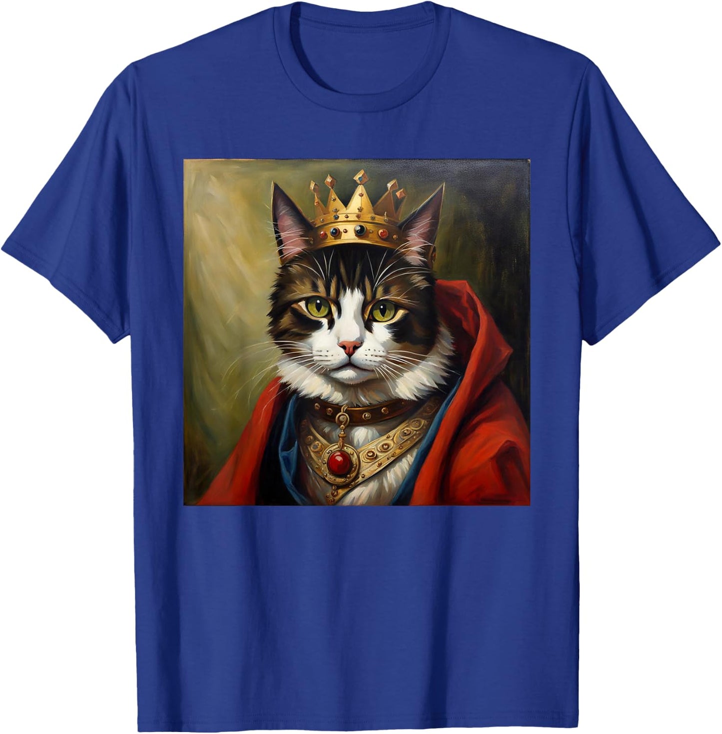 Cat King Funny Cute Animal Medieval Renaissance Oil Painting T-Shirt - T-Shirt | Royal