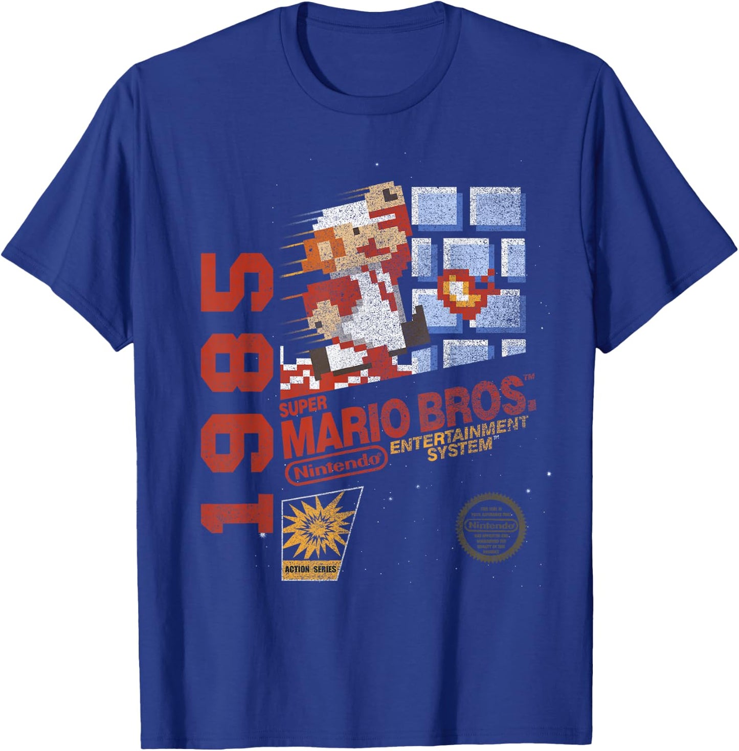 Super Mario Bros NES 1985 Retro 8-Bit Nintendo Game Cover T-Shirt - T-Shirt | Royal