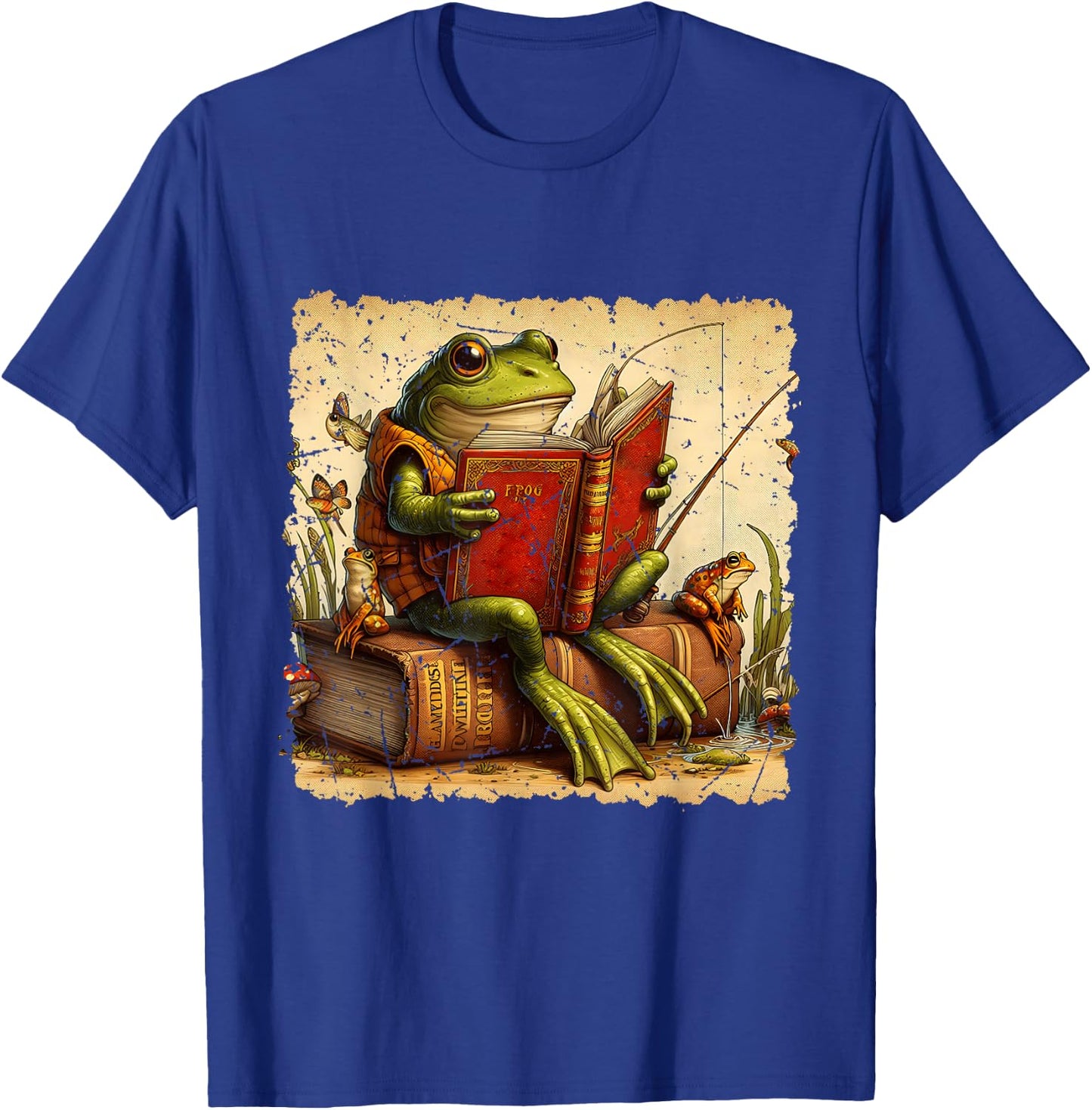 Frog & Toad Fishing Vintage Classic Book Frog Reading Book T-Shirt - T-Shirt | Royal