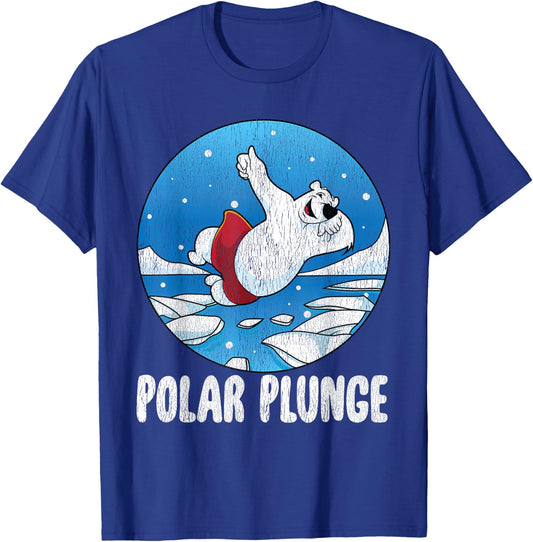 Polar Plunge Ice Jump Funny Polar Bear Winter Swimming T-Shirt - T-Shirt | Royal