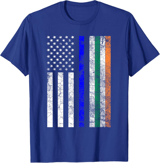 Irish American Flag Thin Blue Line Police St Patrick's Day T-Shirt - T-Shirt | Royal