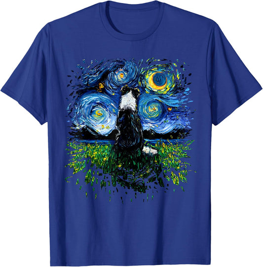 Border Collie Back Starry Night Impressionist Dog Aja Art Women Girls Kids T-Shirt - T-Shirt | Royal