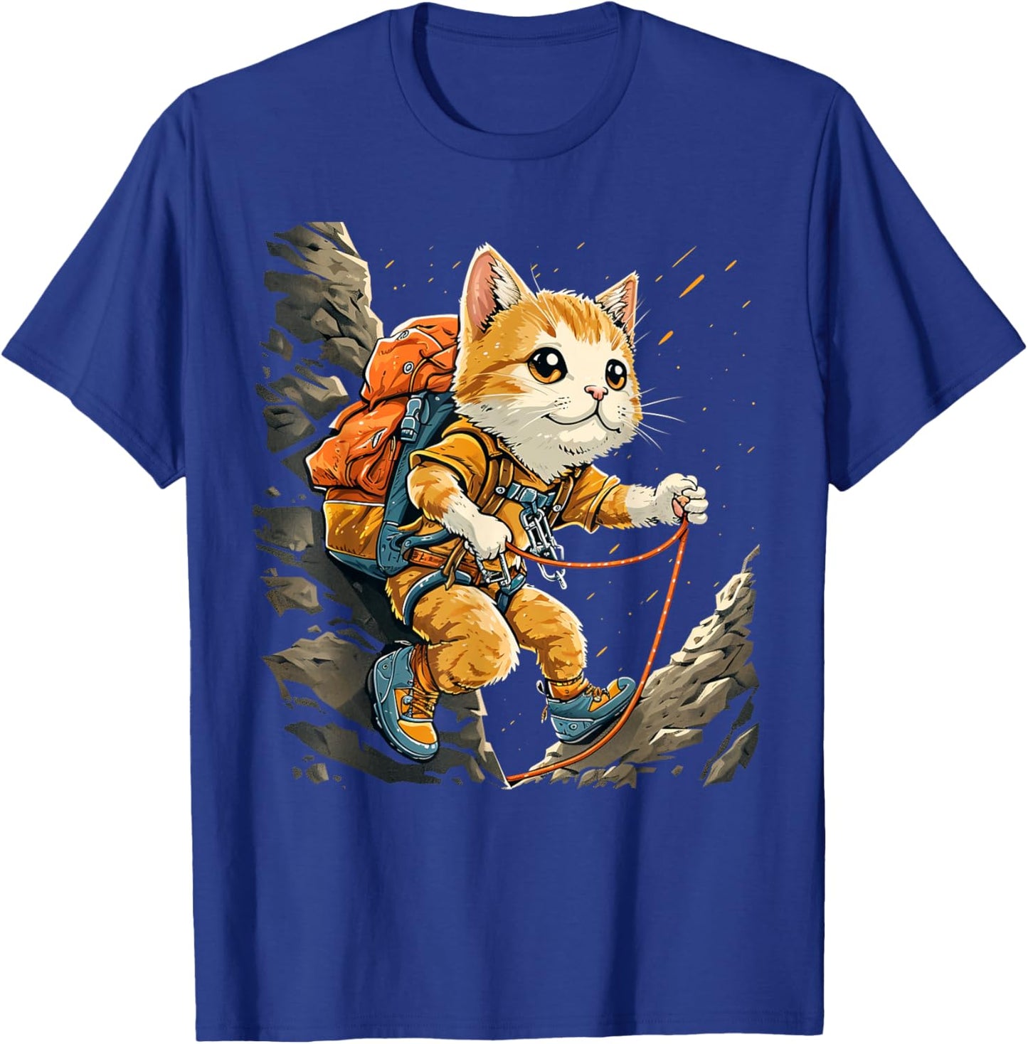Cute Climbing Shoes, Harness Cat on Rock climber Men Women Kids T-Shirt - T-Shirt | Royal