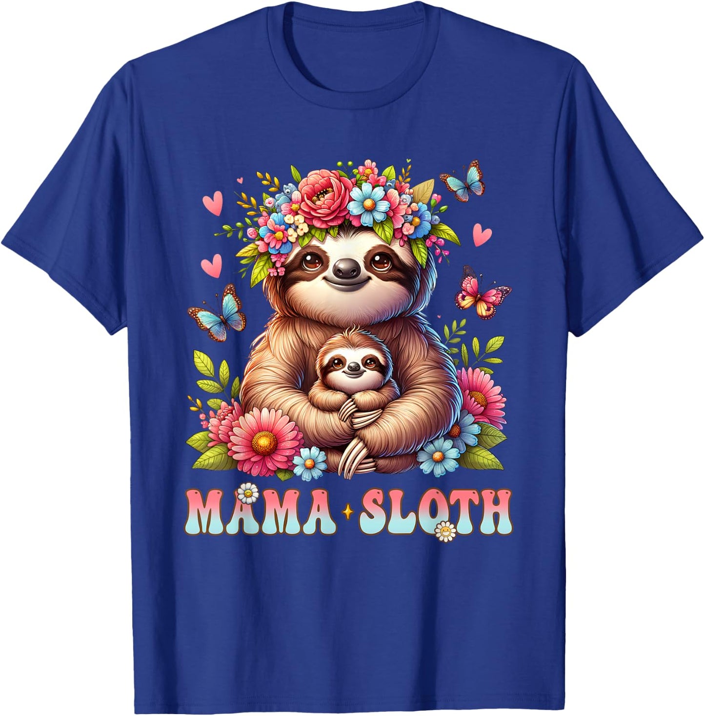 Mama Sloth Mother's Day Matching Floral Mommy Mom T-Shirt - T-Shirt | Royal