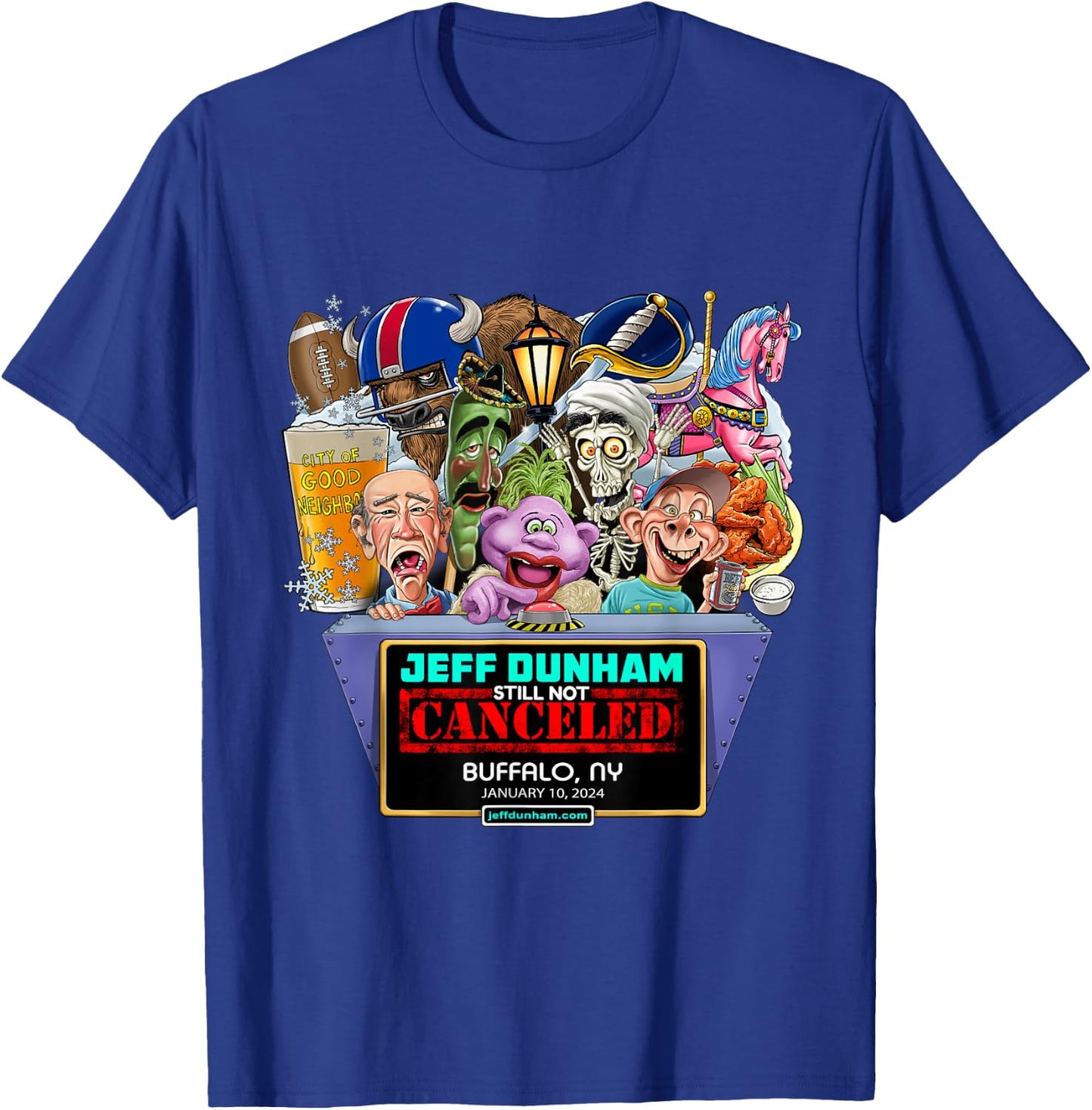 Jeff Dunham Buffalo, NY (2024) T-Shirt - T-Shirt | Royal