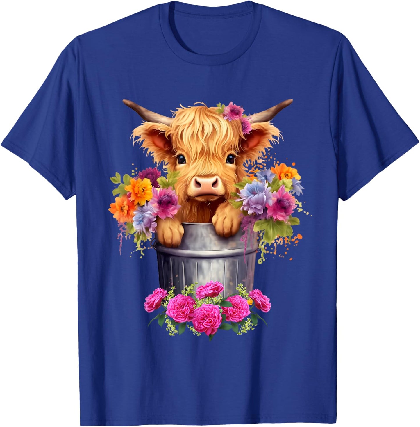 Cute Baby Highland Cow With flowers Calf Animal cow women T-Shirt - T-Shirt | Royal