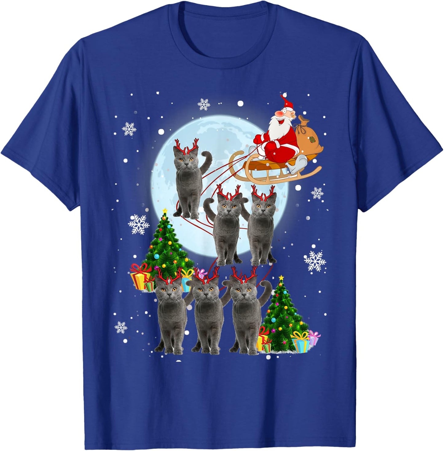 Russian Blue Reindeer Christmas Russian Blue Cat Lover Gifts T-Shirt - T-Shirt | Royal