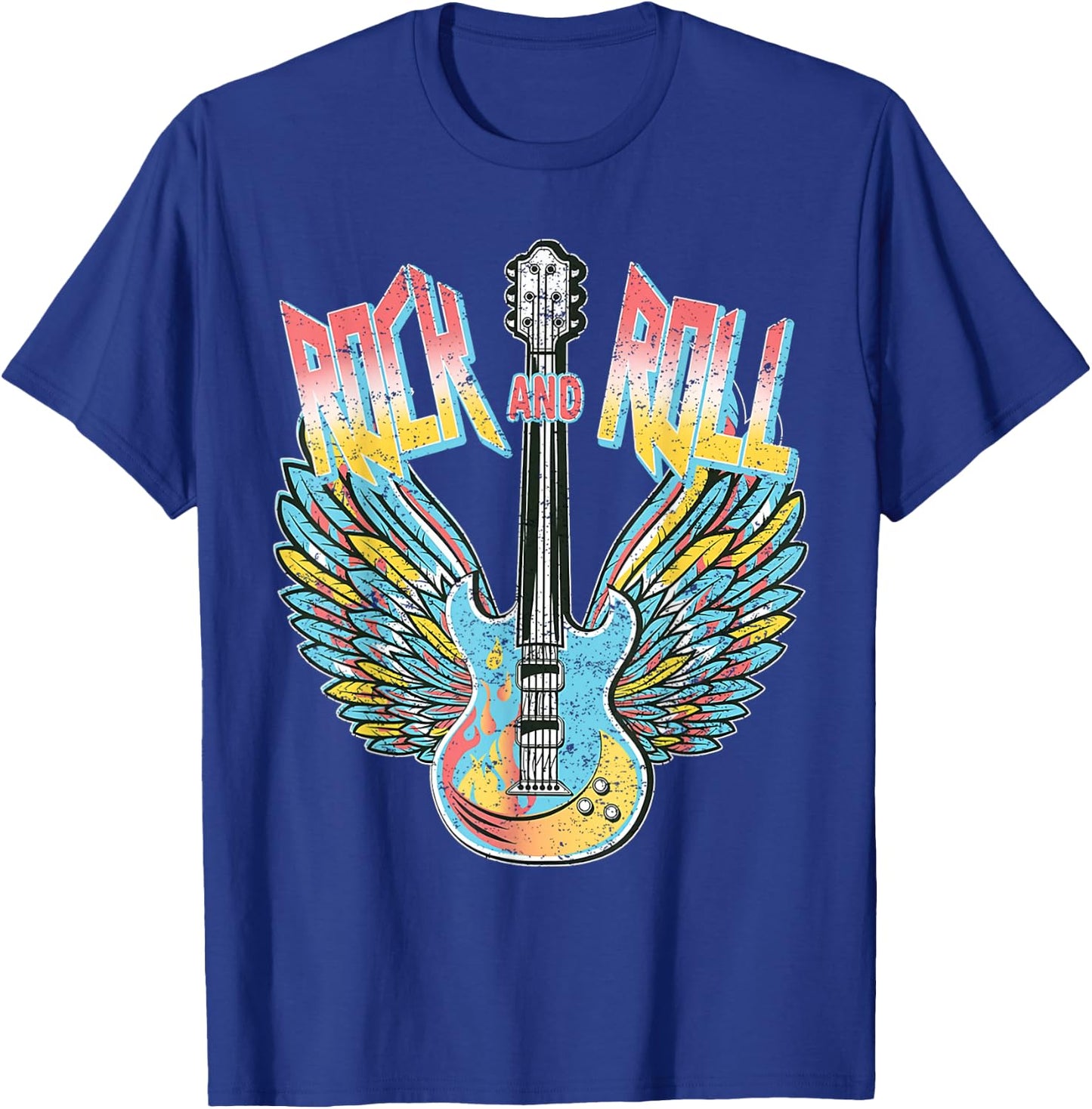 Vintage Retro 80s Rock & Roll Music Electric Guitar Wings T-Shirt - T-Shirt | Royal