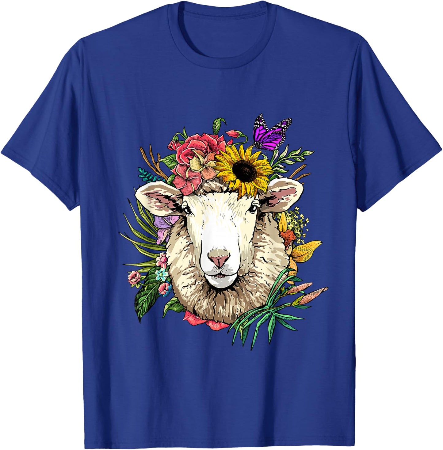 Floral Sheep Shirt Lamb Farm Animal Face Farmer Sheep Lover T-Shirt - T-Shirt | Royal