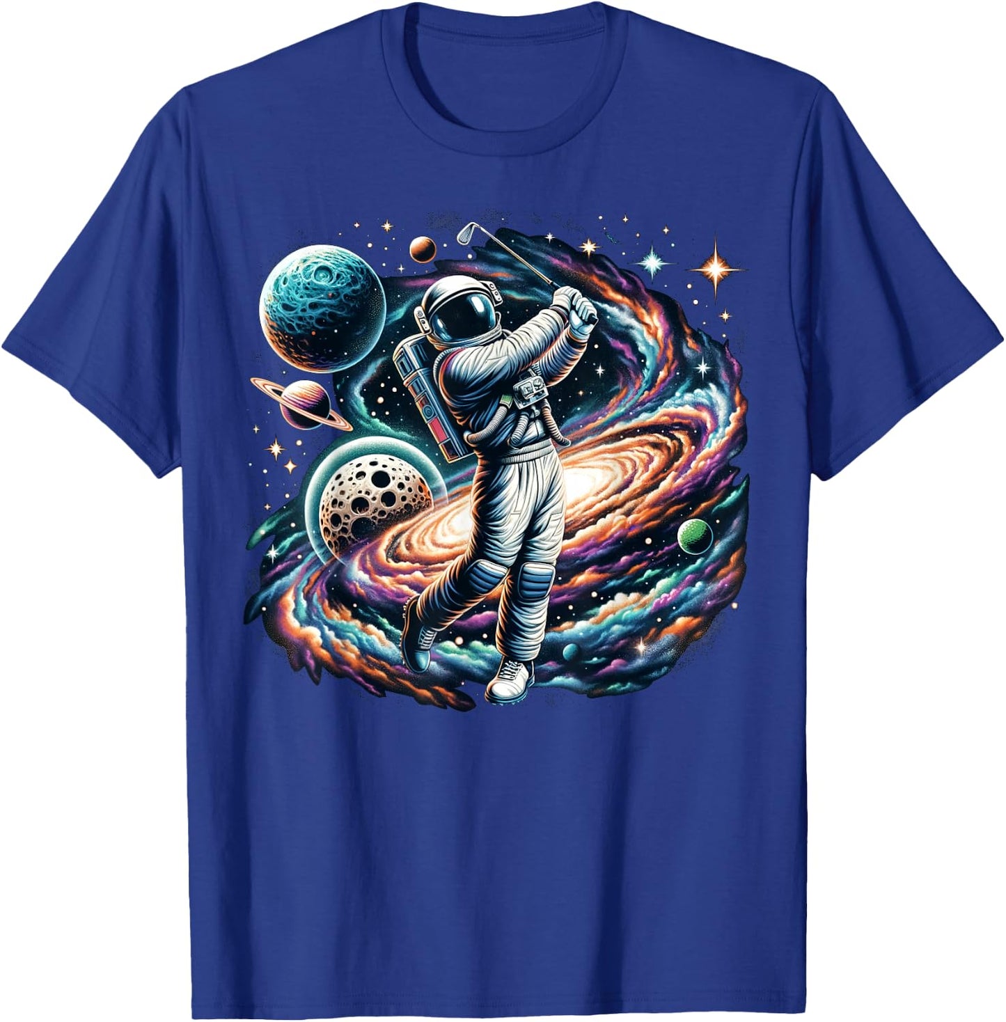 Cool Galaxy Golfer Astronaut on Golf T-Shirt - T-Shirt | Royal