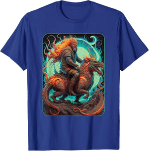 Bigfoot Sasquatch Riding Dragon Mystical Fantasy Art T-Shirt - T-Shirt | Royal