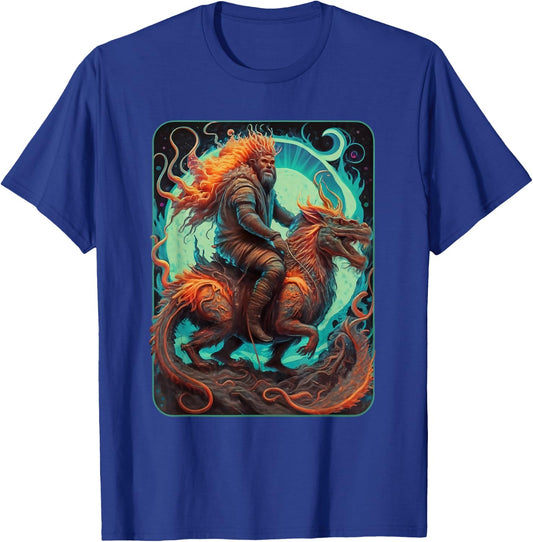 Bigfoot Sasquatch Riding Dragon Mystical Fantasy Art T-Shirt - T-Shirt | Royal