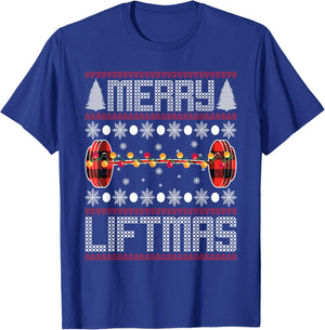 Xmas Apparel Merry Liftmas Christmas Gym Workout Weightlifting Fitness T-Shirt - T-Shirt | Royal