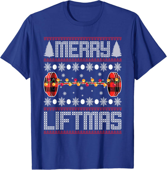 Xmas Apparel Merry Liftmas Christmas Gym Workout Weightlifting Fitness T-Shirt - T-Shirt | Royal