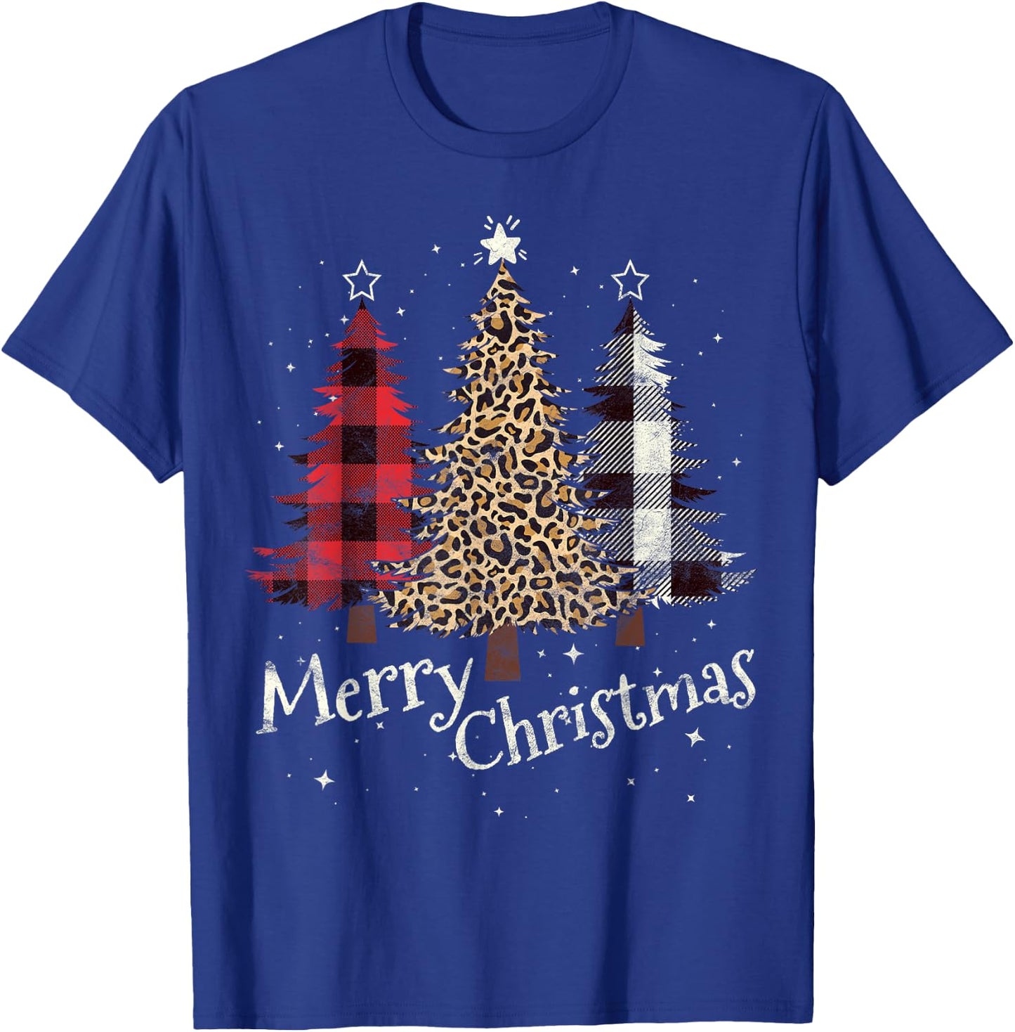 Merry Christmas Gift Three Xmas Trees Buffalo Plaid Woman T-Shirt - T-Shirt | Royal