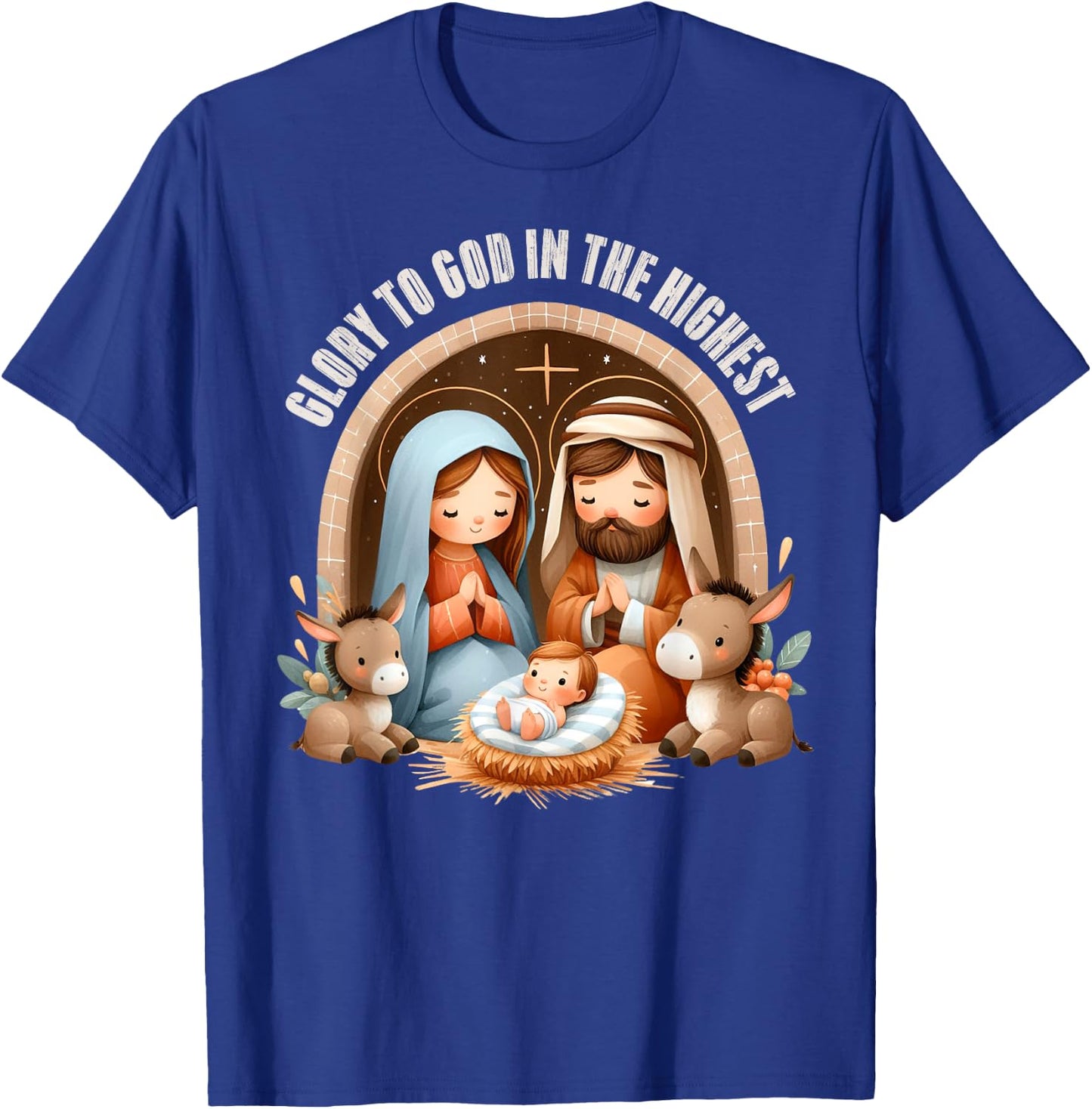Nativity Scene Glory to God in the Highest Boho Christmas T-Shirt - T-Shirt | Royal