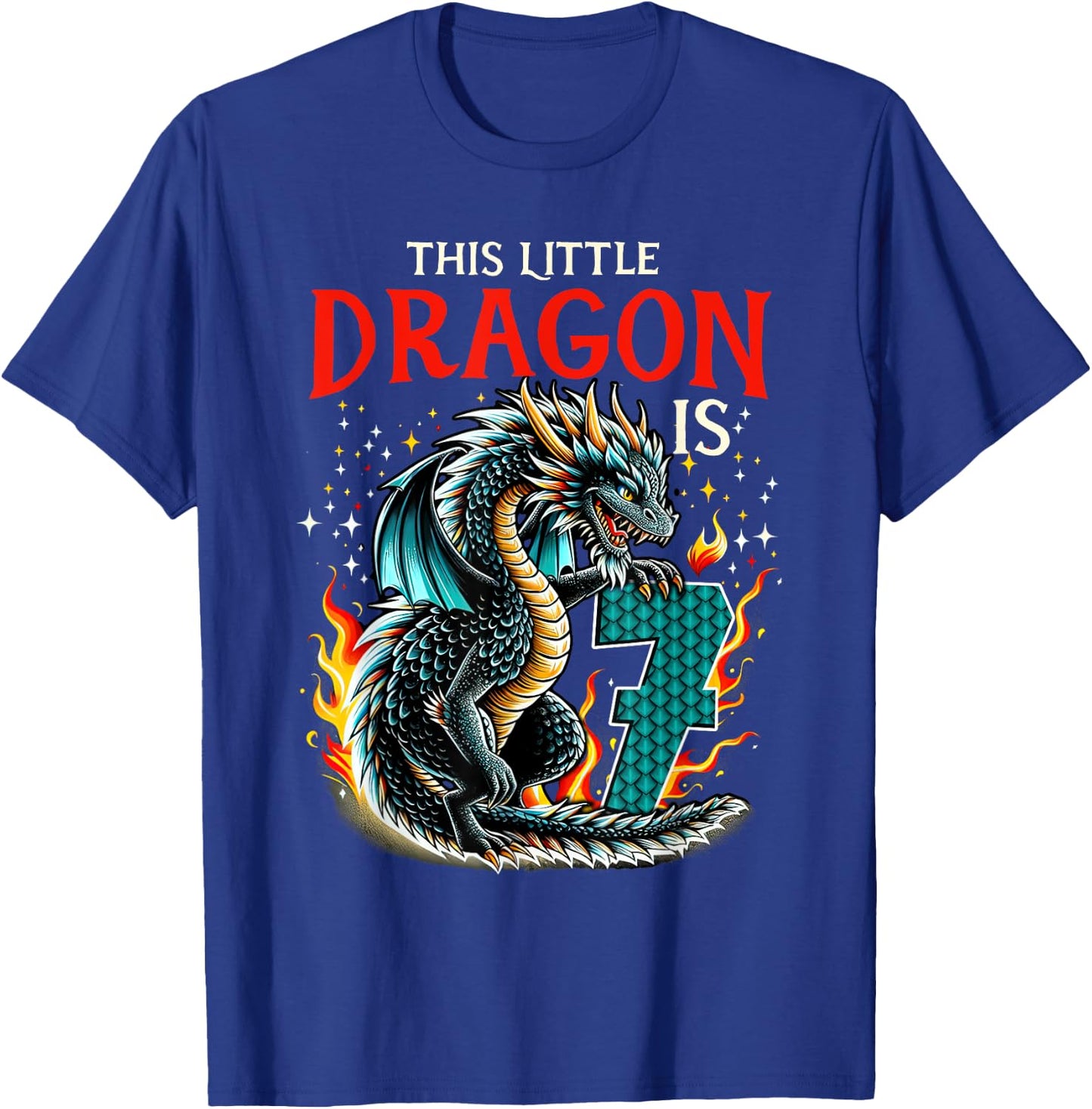 Turning 7 Year Old Birthday Boy Dragon 7th Bday Girl T-Shirt - T-Shirt | Royal