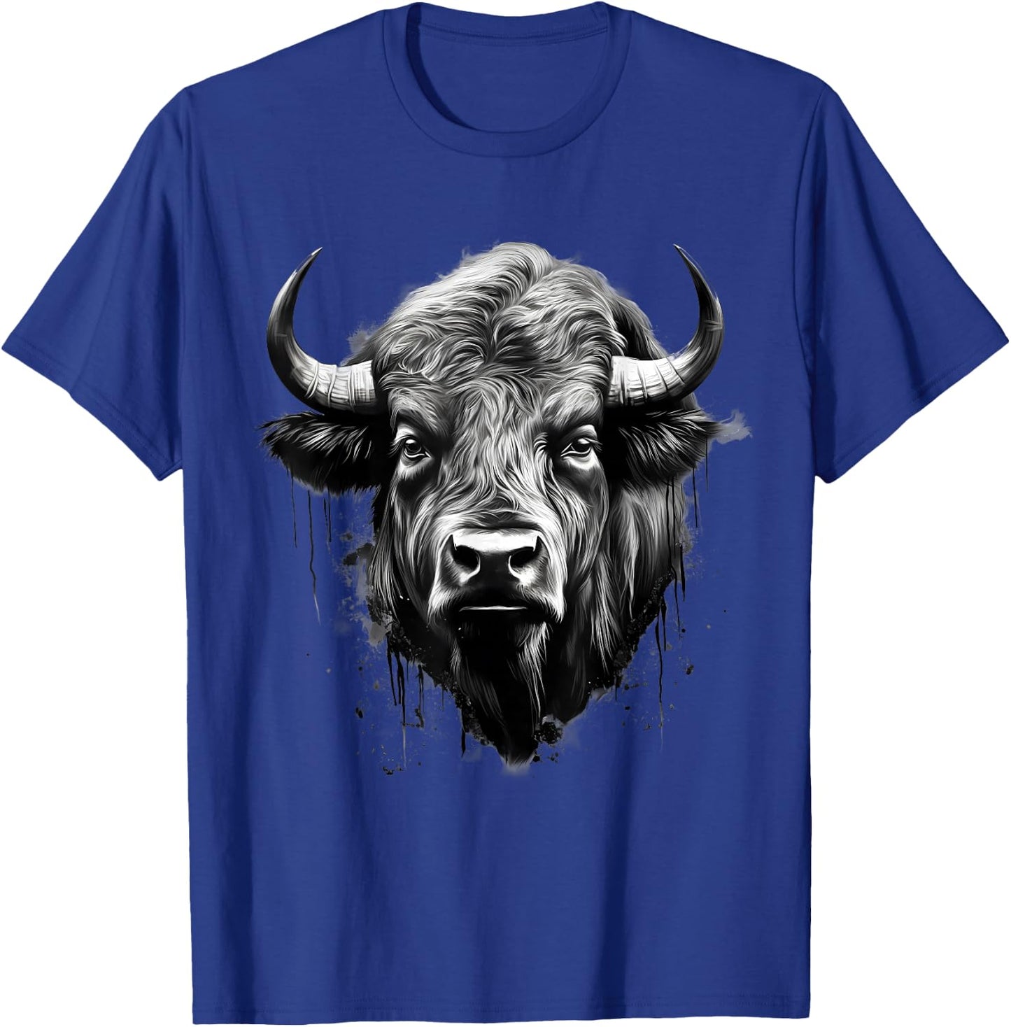 Bison Animal Print Drawing Splash Buffalo Artwork Portrait T-Shirt - T-Shirt | Royal