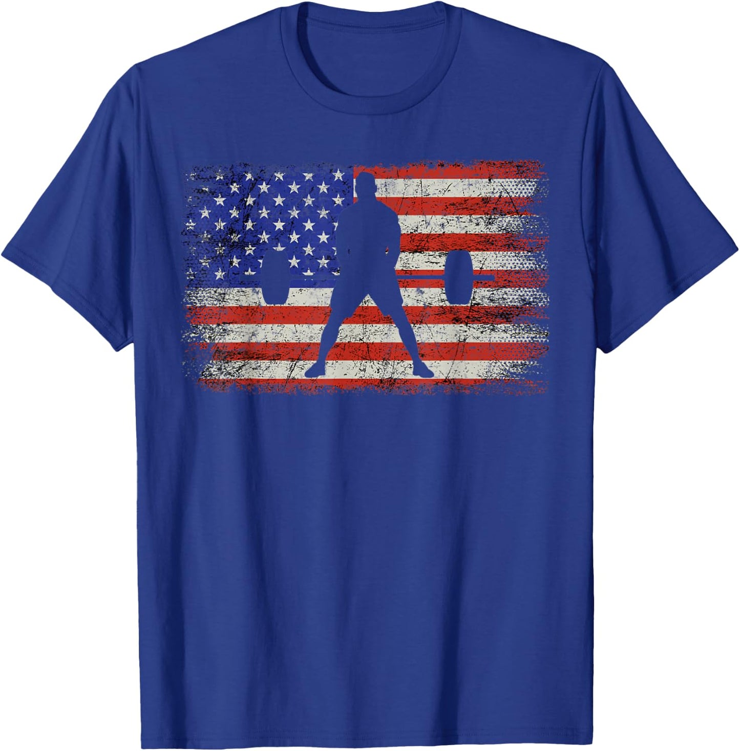 Weightlifting Patriotic Barbell American Flag Weight Lifter T-Shirt - T-Shirt | Royal