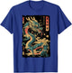 Dragon's Embrace: Sakura & Wave Art Fusion Graphic T-Shirt - T-Shirt | Royal