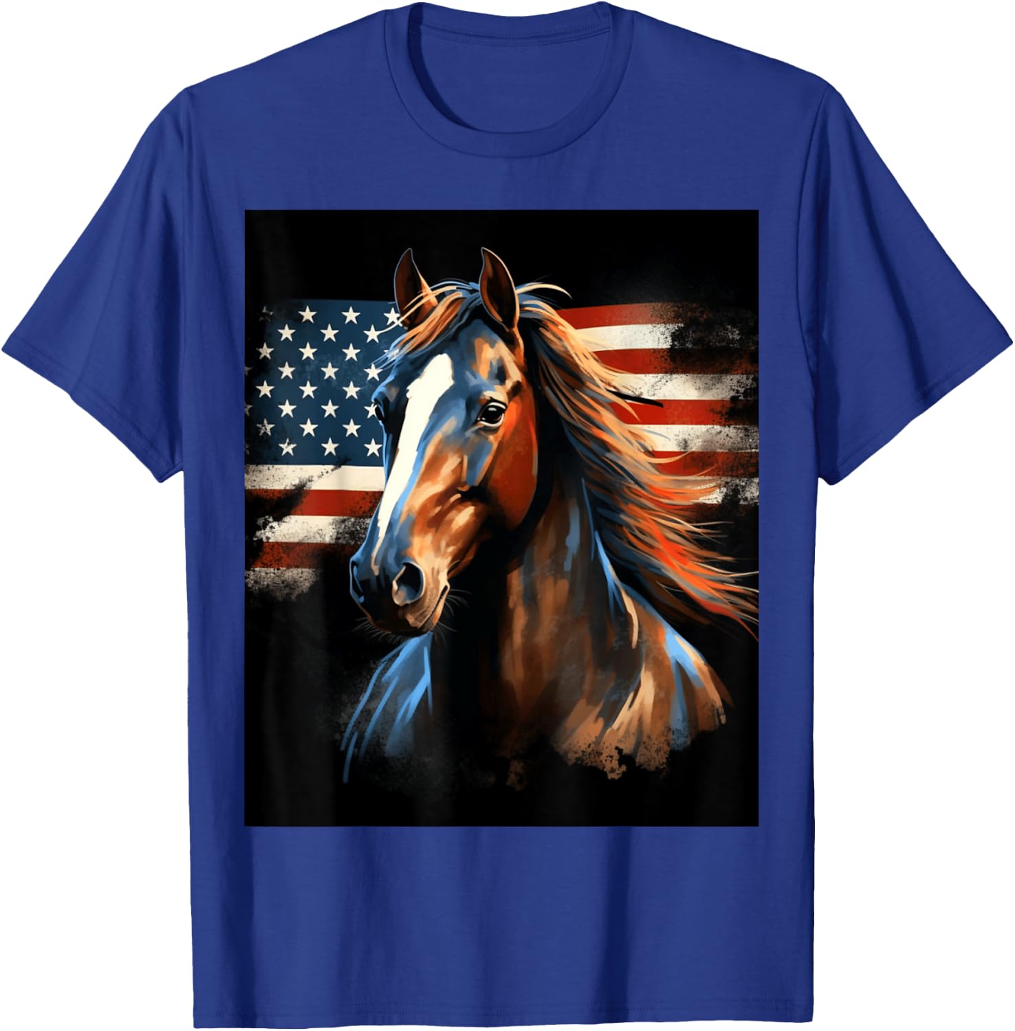 Patriotic Horse American Flag Horseback Riding Western Farm T-Shirt - T-Shirt | Royal