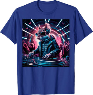 The Beat Never Stops Dj Squirrel In Leather Jacket Edm Art T-Shirt - T-Shirt | Royal