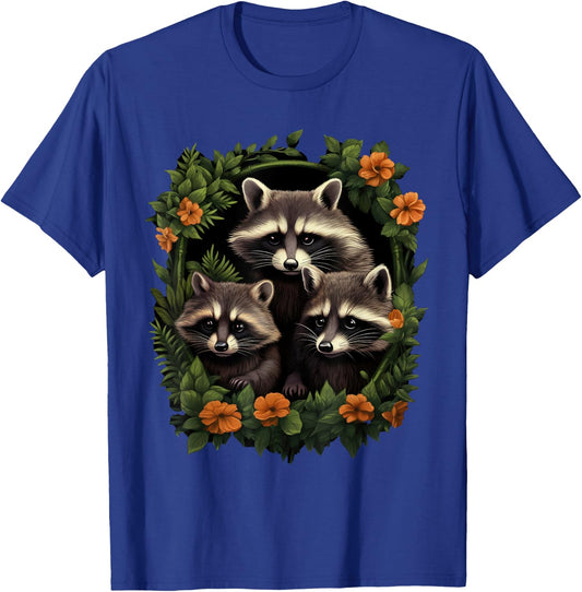 Cute Cottagecore Raccoons Flowers Raccoon Lover T-Shirt - T-Shirt | Royal