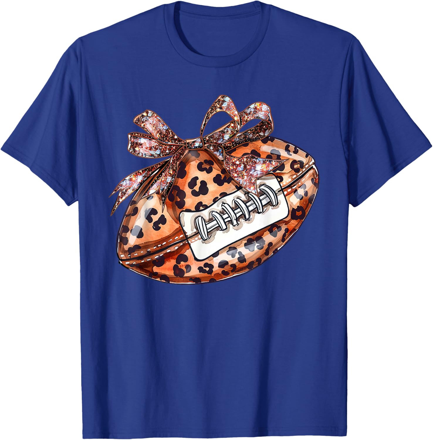 Leopard Cheetah Pattern Print Football with Ribbon Bow Tie T-Shirt - T-Shirt | Royal