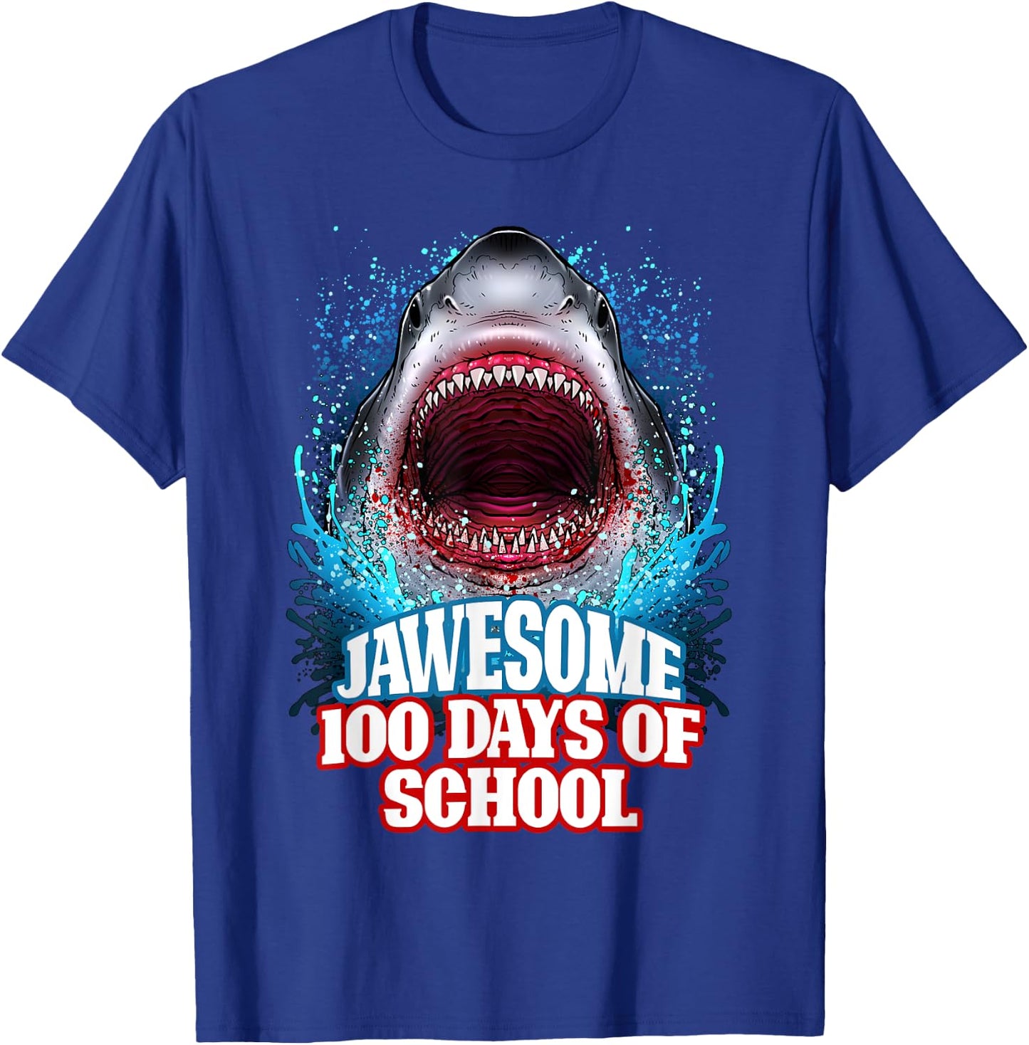 Jawesome 100 Days Of School Kids Adults Great White Shark T-Shirt - T-Shirt | Royal